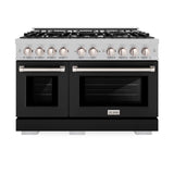 ZLINE 48 in. 6.7 cu. ft. Select Double Oven Gas Range with 8 Burner Cooktop in DuraSnow' Stainless Steel with Black Matte Doors (HGRS-BLM-48)