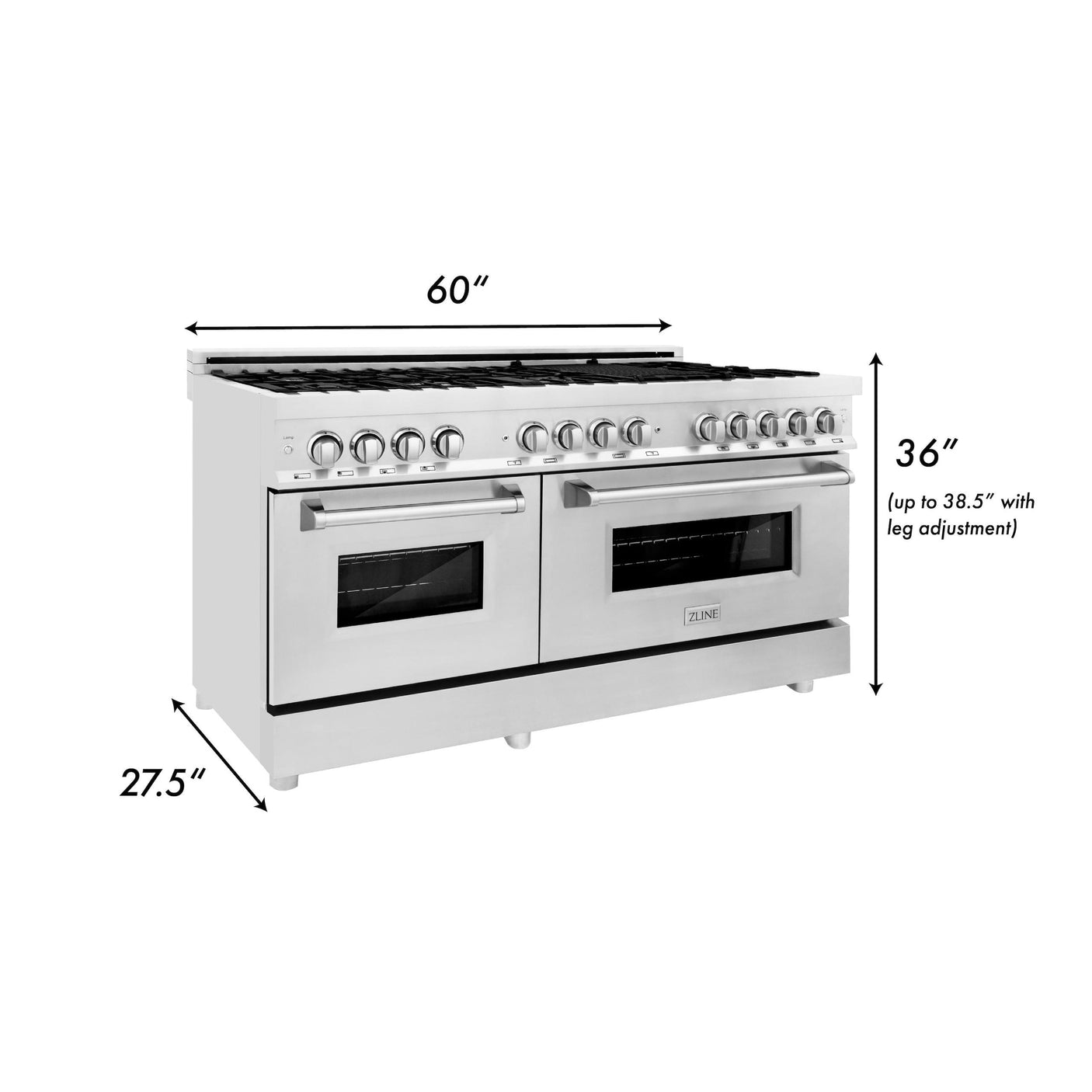 ZLINE 60 in. 7.4 cu. ft. Electric Oven and Gas Cooktop Dual Fuel Range with Griddle in Stainless Steel (RA-GR-60)