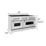 ZLINE 60 in. 7.4 cu. ft. Electric Oven and Gas Cooktop Dual Fuel Range with Griddle in Stainless Steel (RA-GR-60)