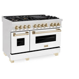 ZLINE Autograph Edition 48" 6.0 cu. ft. Dual Fuel Range with Gas Stove and Electric Oven in DuraSnow Stainless Steel with White Matte Door with Accents (RASZ-WM-48) [Color: Gold]