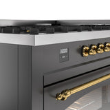 Nostalgie II 60 Inch Dual Fuel Natural Gas Freestanding Range in Matte Graphite with Brass Trim