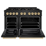 ZLINE Autograph Edition 48 in. 6.7 cu. ft. Select Double Oven Gas Range with 8 Burner Cooktop in Black Stainless Steel and Polished Gold Accents (HGRBZ-48-G)