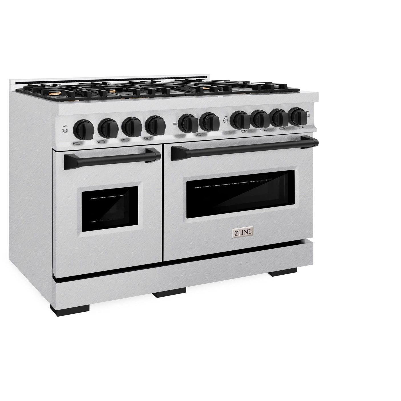 ZLINE Autograph Edition 48 in. 6.7 cu. ft. Classic Double Oven Gas Range with 8 Burner Cooktop in DuraSnow' Stainless Steel and Matte Black Accents (CGRSZ-48-MB)