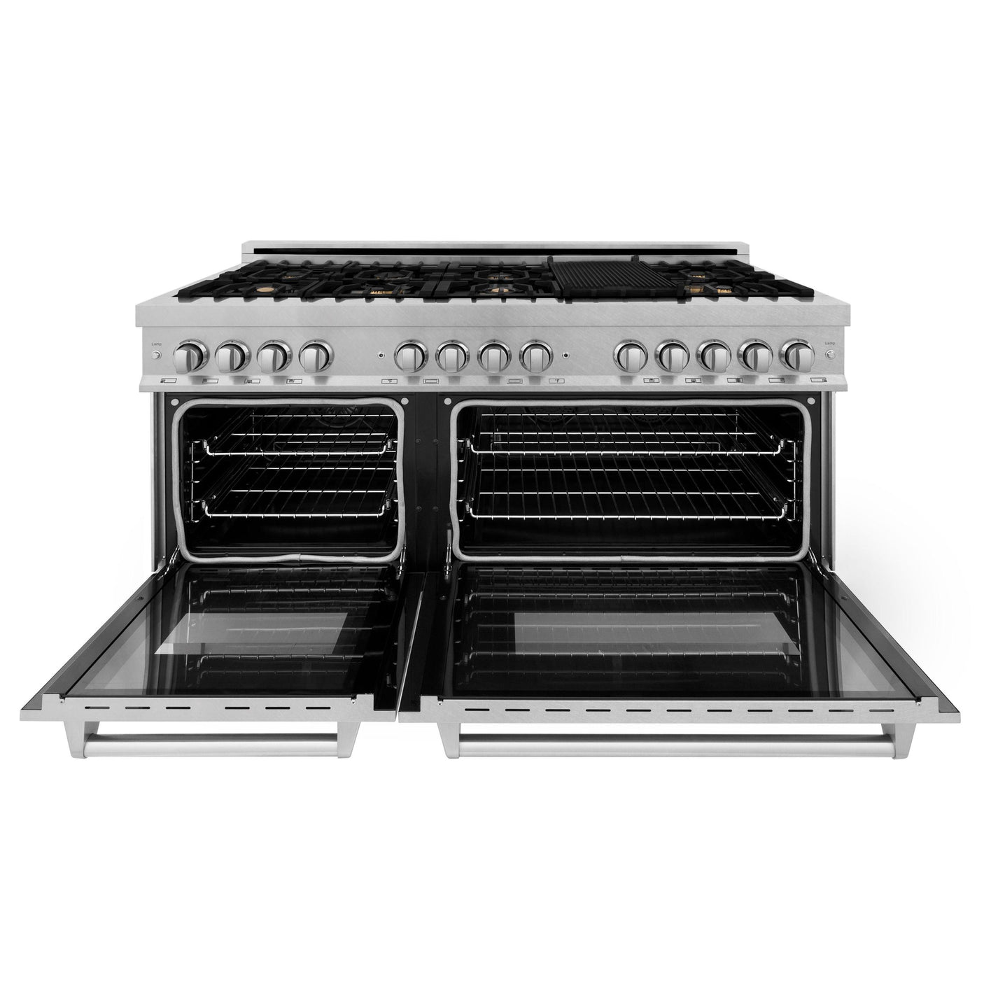 ZLINE 60 in. 7.4 cu. ft. Electric Oven and Gas Cooktop Dual Fuel Range with Griddle and Brass Burners in Fingerprint Resistant Stainless (RAS-SN-BR-GR-60)