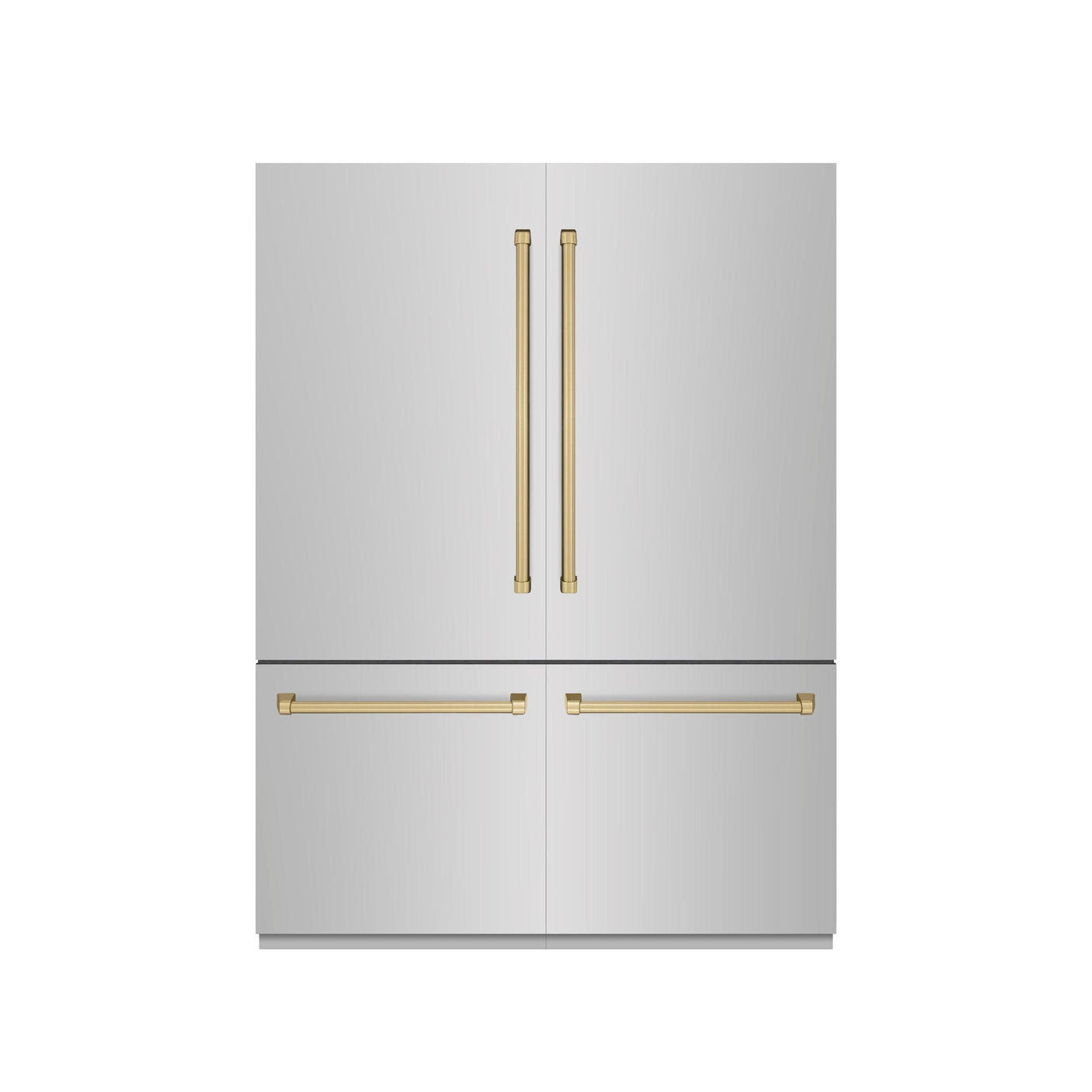 ZLINE Autograph Edition 60 in. 32.2 cu. ft. French Door Built-In Bottom Freezer Refrigerator with Water Dispenser and Ice Maker in Stainless Steel with Graphite Gray Interior and Champagne Bronze Accents (GRBIVZ-304-60CB)