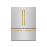 ZLINE Autograph Edition 60 in. 32.2 cu. ft. French Door Built-In Bottom Freezer Refrigerator with Water Dispenser and Ice Maker in Stainless Steel with Graphite Gray Interior and Champagne Bronze Accents (GRBIVZ-304-60CB)