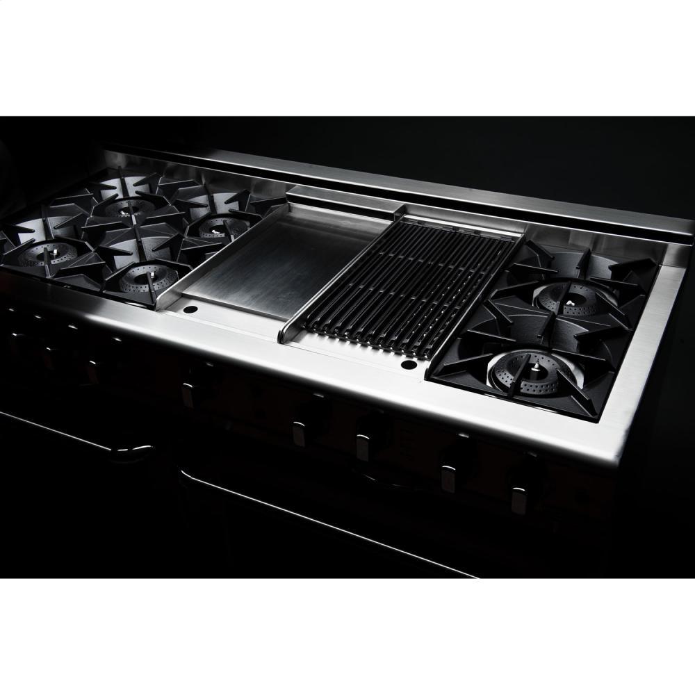 60" Gas Self Clean w/ Rotisserie, 6 Open Burners, 24" Thermo-Griddle