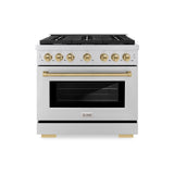 ZLINE Autograph Edition 36 in. 5.2 cu. ft. 6 Burner Gas Range with Convection Gas Oven in Stainless Steel and Champagne Bronze Accents (SGRZ-36-CB)