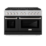 ZLINE 48 in. 6.7 cu. ft. Paramount Double Oven Dual Fuel Range with 8 Burner Gas Cooktop in DuraSnow' Stainless Steel with Black Matte Doors (SDRS-BLM-48)