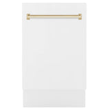 ZLINE Autograph Edition 18" Compact 3rd Rack Top Control Dishwasher in White Matte with Accent Handle, 51dBa (DWVZ-WM-18) [Color: Gold]