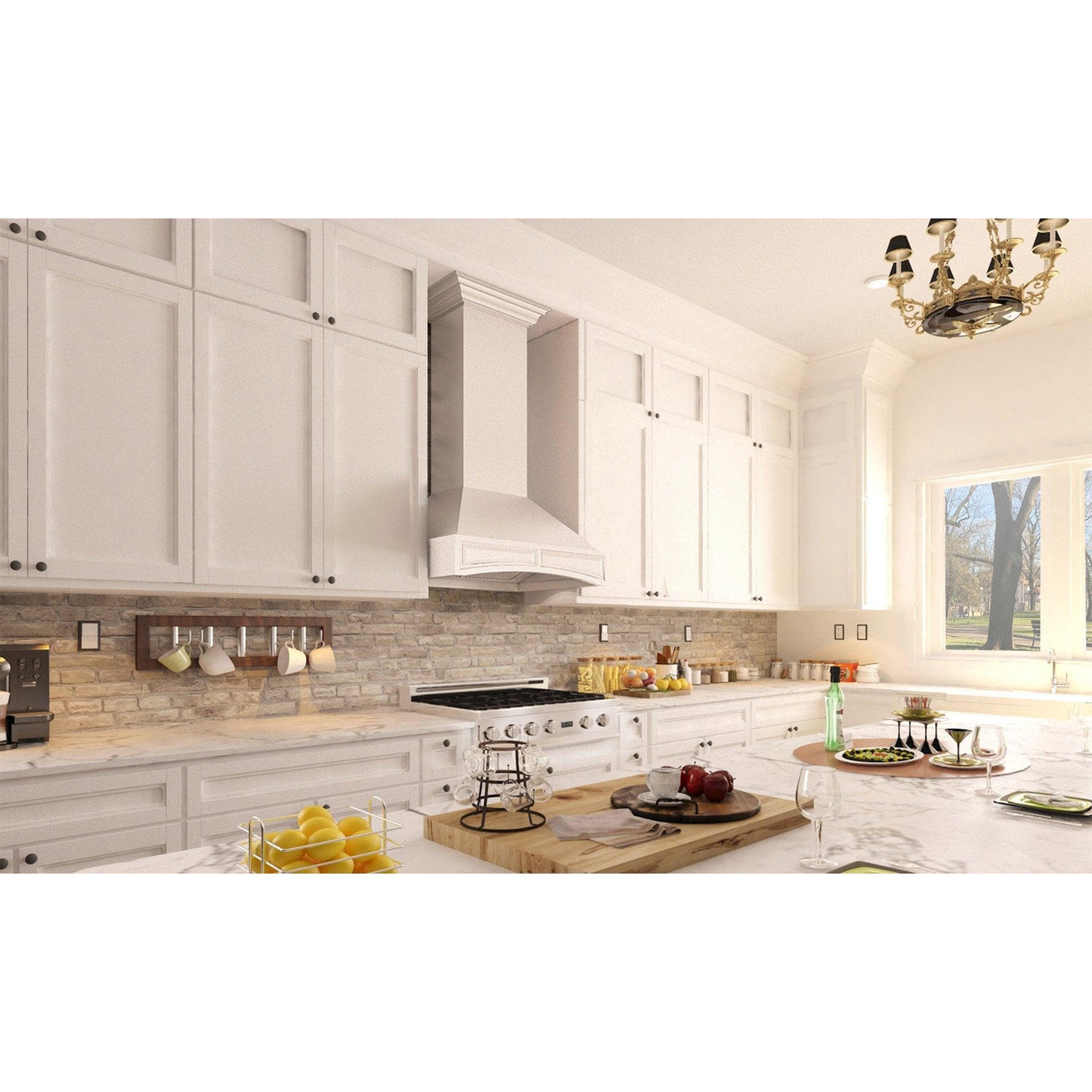 ZLINE Wooden Wall Mount Range Hood in White Includes Remote Blower Motor 400CFM/700CFM Options (321TT-RD/RS)