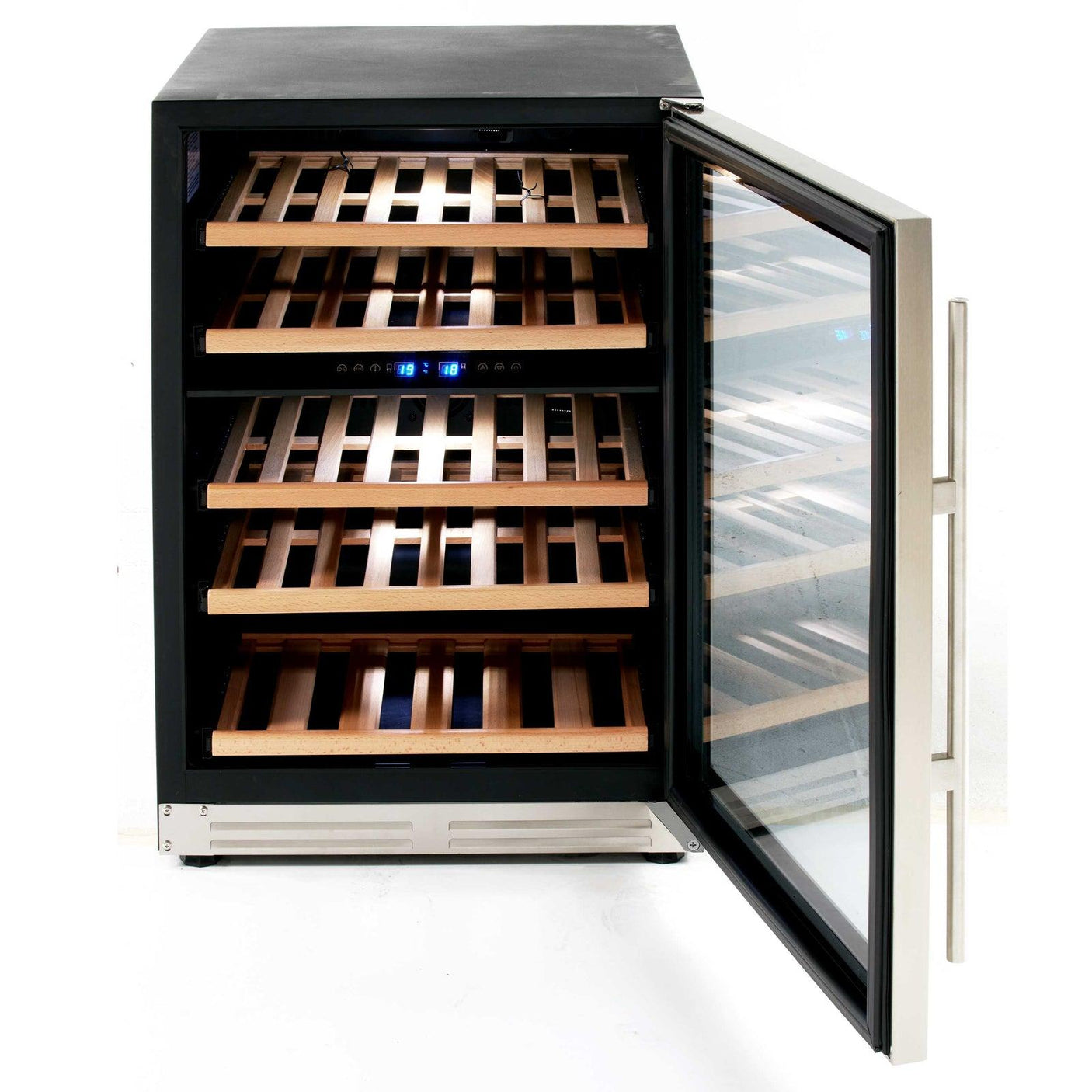 43 Bottle DESIGNER Series Dual-Zone Wine Cooler - Stainless Steel with Black Cabinet / 43 Bottles