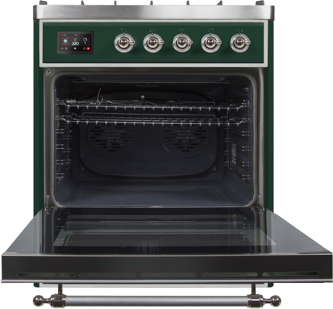 Majestic II 30 Inch Dual Fuel Liquid Propane Freestanding Range in Emerald Green with Chrome Trim