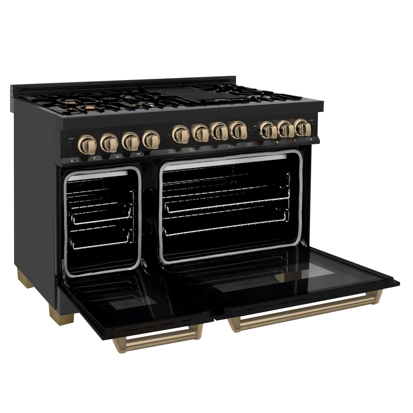 ZLINE Autograph Edition 48" 6.0 cu. ft. Range with Gas Stove and Gas Oven in Black Stainless Steel with Accents (RGBZ-48) [Color: Champagne Bronze]