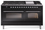 Nostalgie II 60 Inch Dual Fuel Natural Gas Freestanding Range in Glossy Black with Chrome Trim