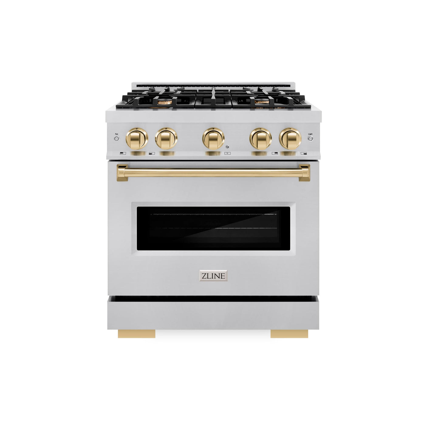 ZLINE Autograph Edition 30 in. 4.2 cu. ft. Classic Gas Range with 4 Burner Cooktop and Convection Gas Oven in Stainless Steel and Polished Gold Accents (CGRZ-30-G)