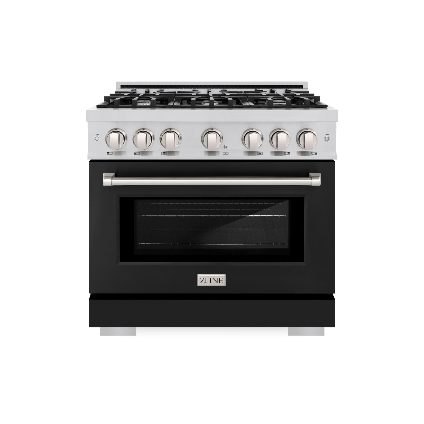 ZLINE 36 in. 5.2 cu. ft. Select Gas Range with 6 Burner Cooktop and Convection Gas Oven in Stainless Steel with Black Matte Door (HGR-BLM-36)