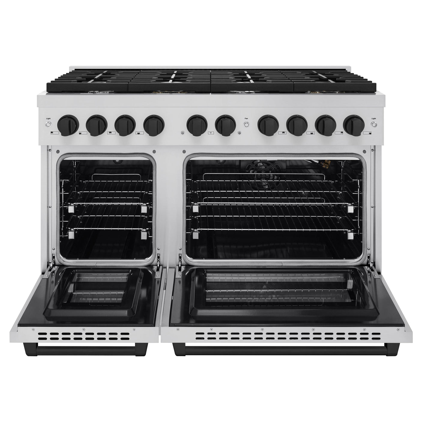 ZLINE Autograph Edition 48 in. 6.7 cu. ft. 8 Burner Double Oven Gas Range in Stainless Steel and Matte Black Accents (SGRZ-48-MB)