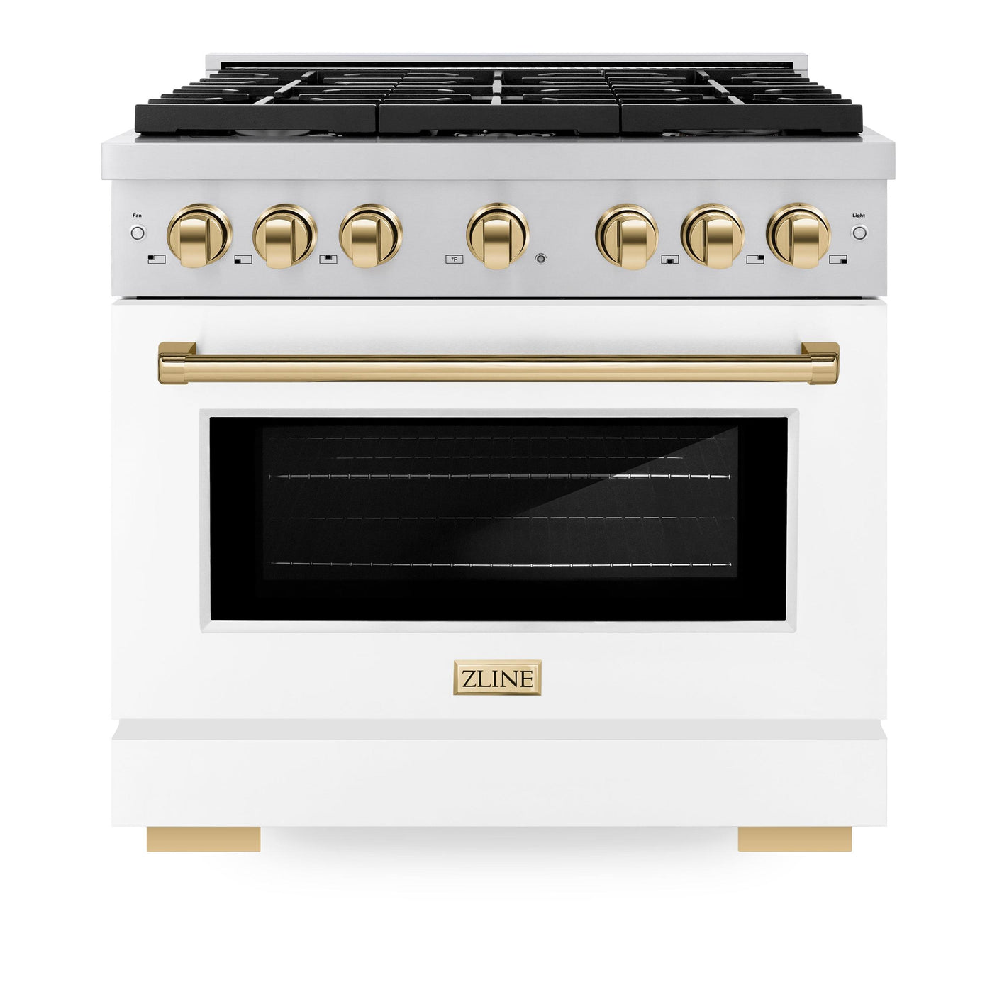 ZLINE Autograph Edition 36 in. 5.2 cu. ft. 6 Burner Gas Range with Convection Gas Oven in Stainless Steel with White Matte Door and Polished Gold Accents (SGRZ-WM-36-G)