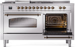 Nostalgie II 60 Inch Dual Fuel Natural Gas Freestanding Range in Stainless Steel with Bronze Trim