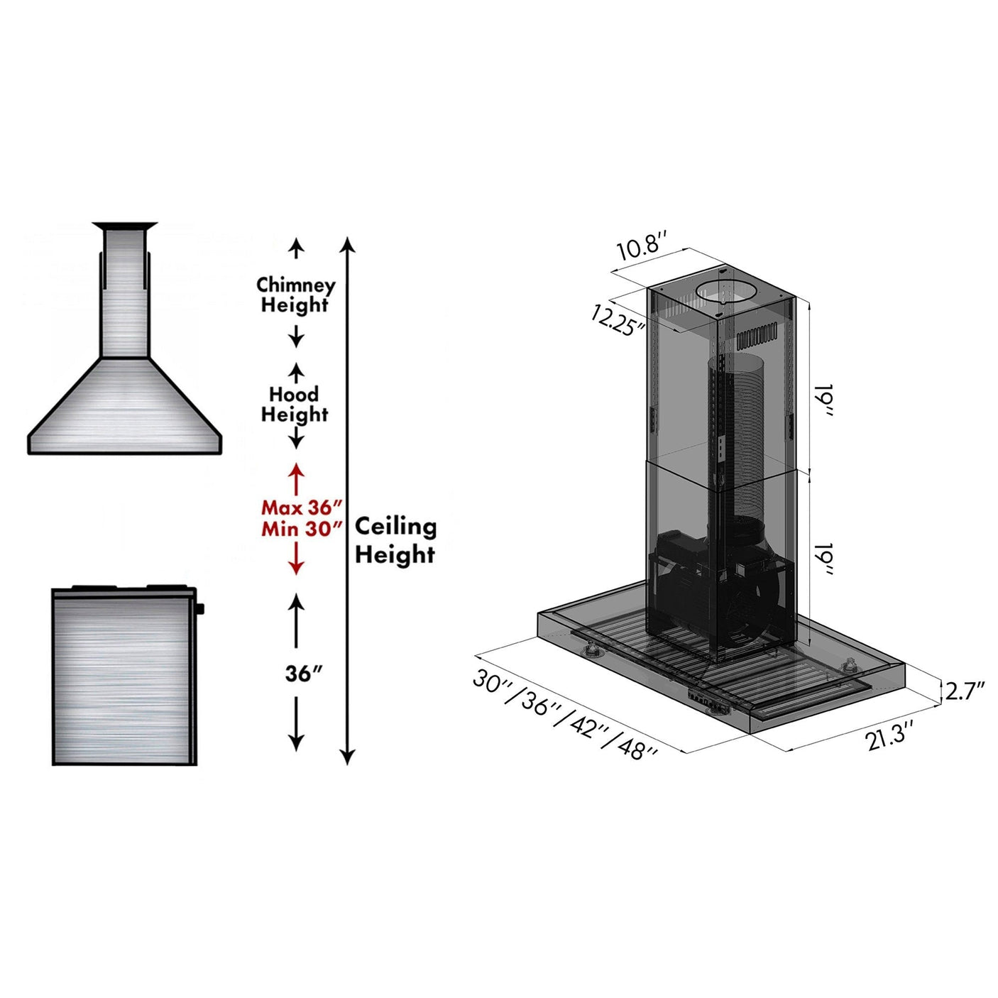 ZLINE Convertible Vent Island Mount Range Hood in Stainless Steel (KE2i)