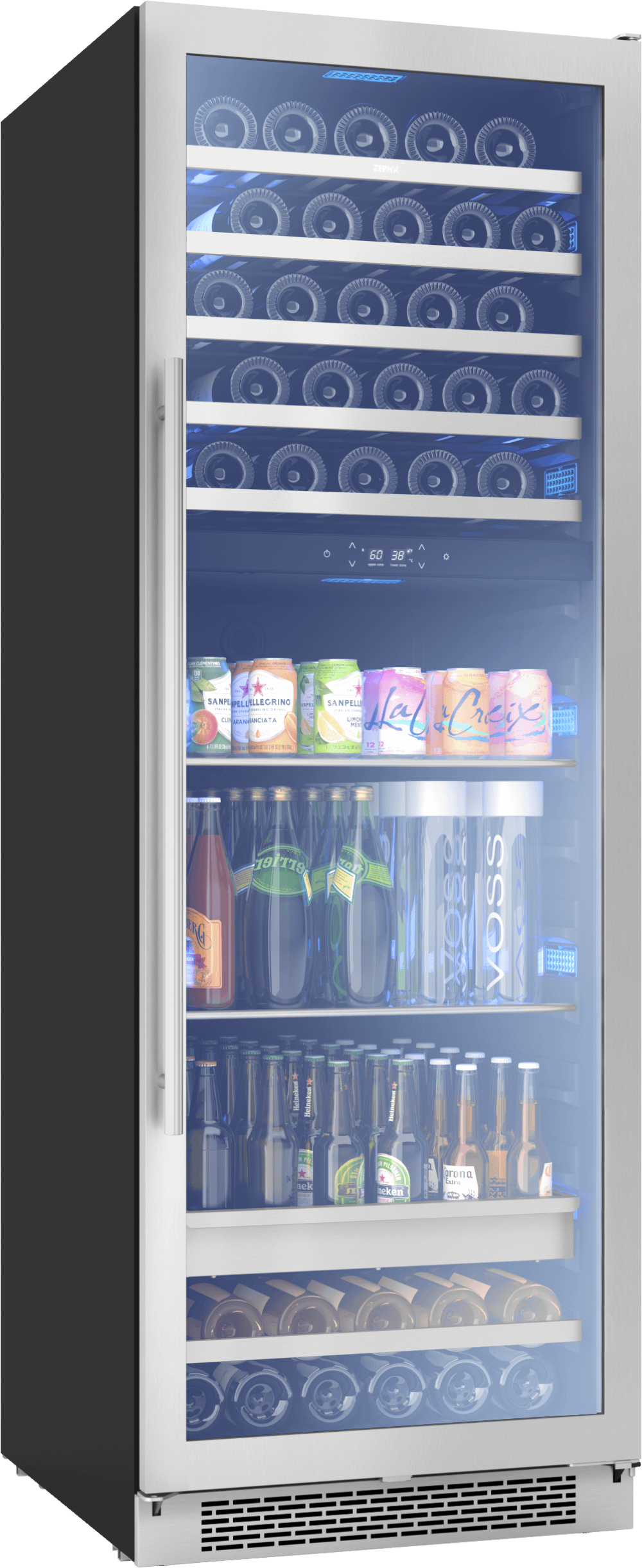 Presrv Wine and Beverage Cooler, 24in, Full Size, SS+Glass, Reversible Door, 2 Zones