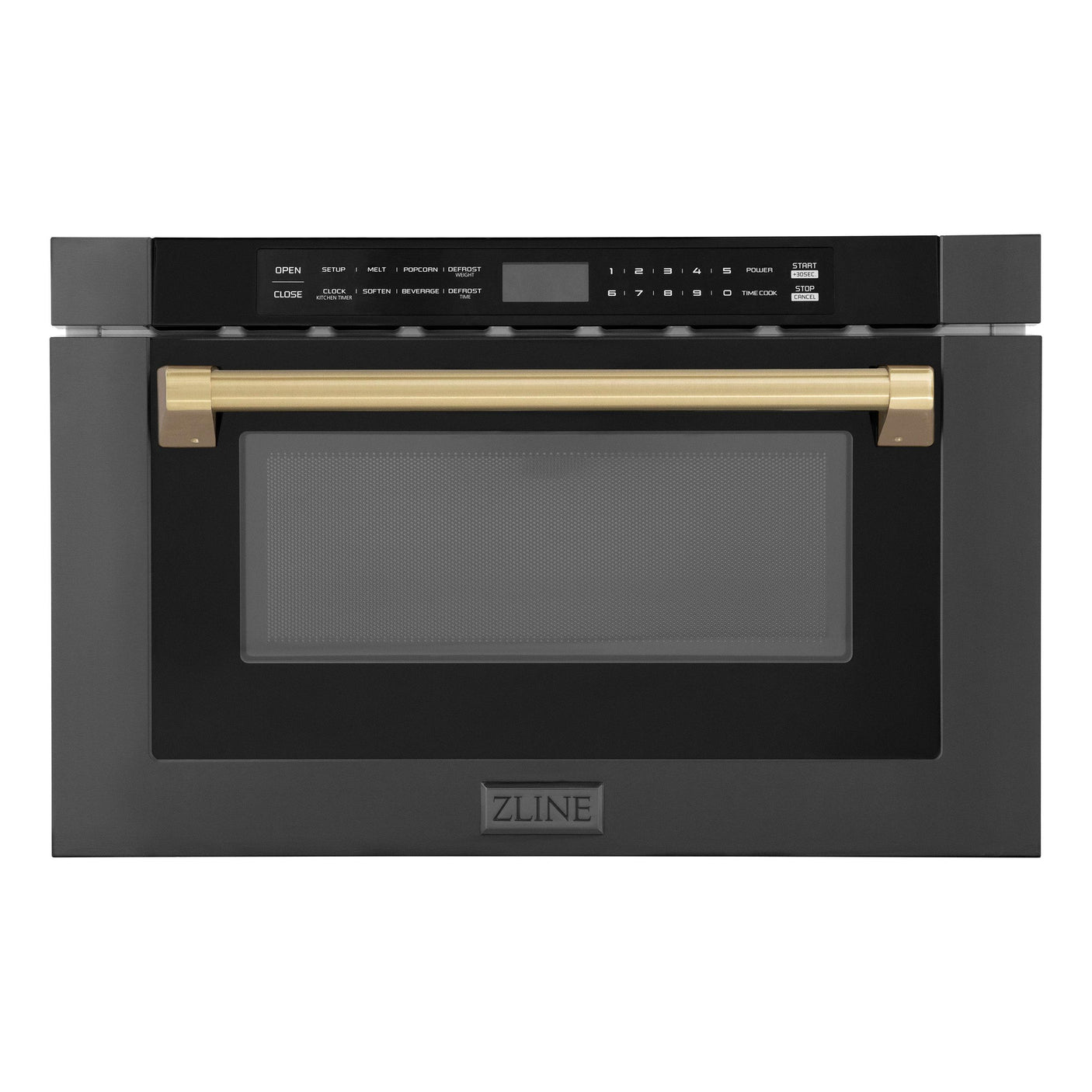 ZLINE Autograph Edition 24" 1.2 cu. ft. Built-in Microwave Drawer in Black Stainless Steel and Champagne Bronze Accents (MWDZ-1-BS-H-CB)