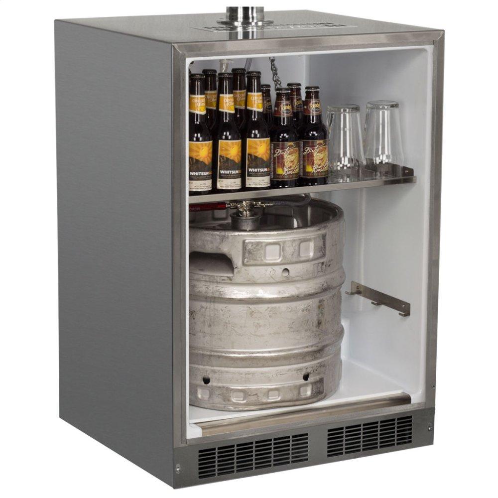 Outdoor 24" Twin Tap Built In Beer Dispenser with Stainless Steel Door - Solid Stainless Steel Door With Lock - Left Hinge