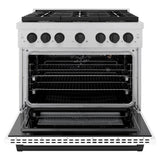 ZLINE Autograph Edition 36 in. 5.2 cu. ft. Paramount Dual Fuel Range with 6 Burner Gas Cooktop and Electric Convection Oven in DuraSnow' Stainless Steel with White Matte Door and Matte Black Accents (SDRSZ-WM-36-MB)