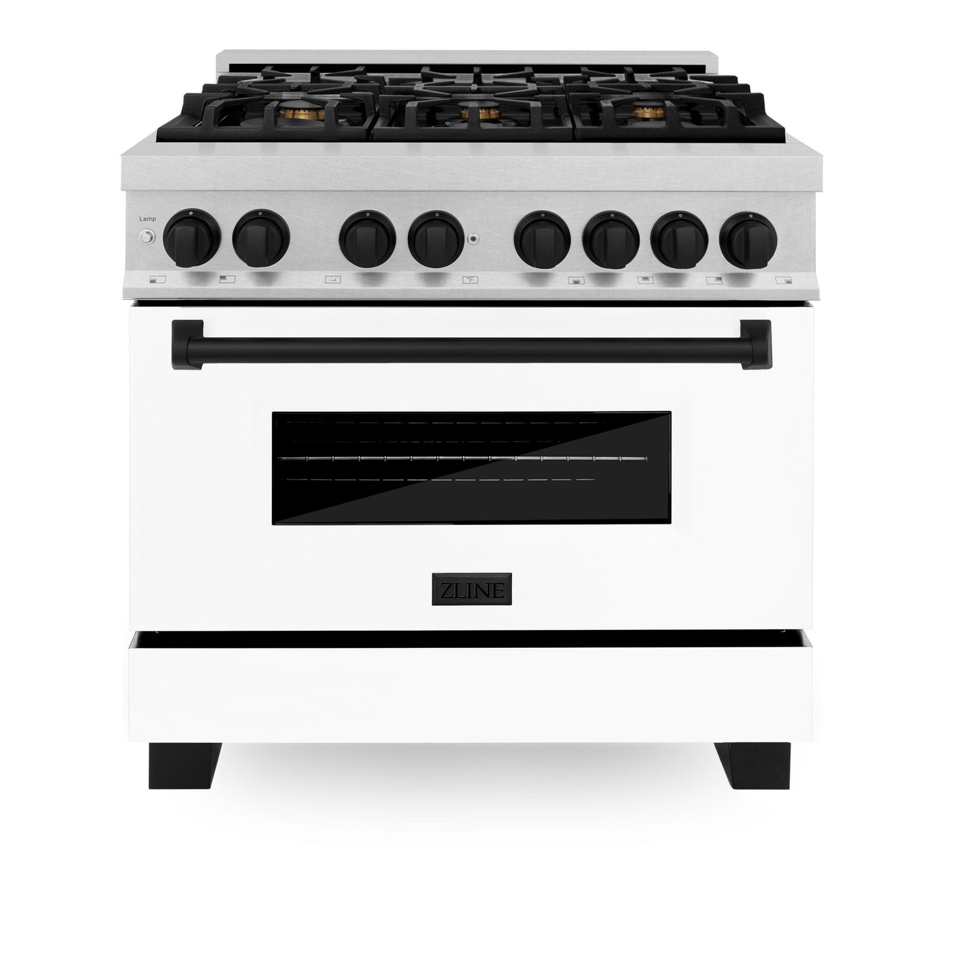 ZLINE Autograph Edition 36" 4.6 cu. ft. Dual Fuel Range with Gas Stove and Electric Oven in DuraSnow Stainless Steel with White Matte Door and Accents (RASZ-WM-36) [Color: Matte Black]