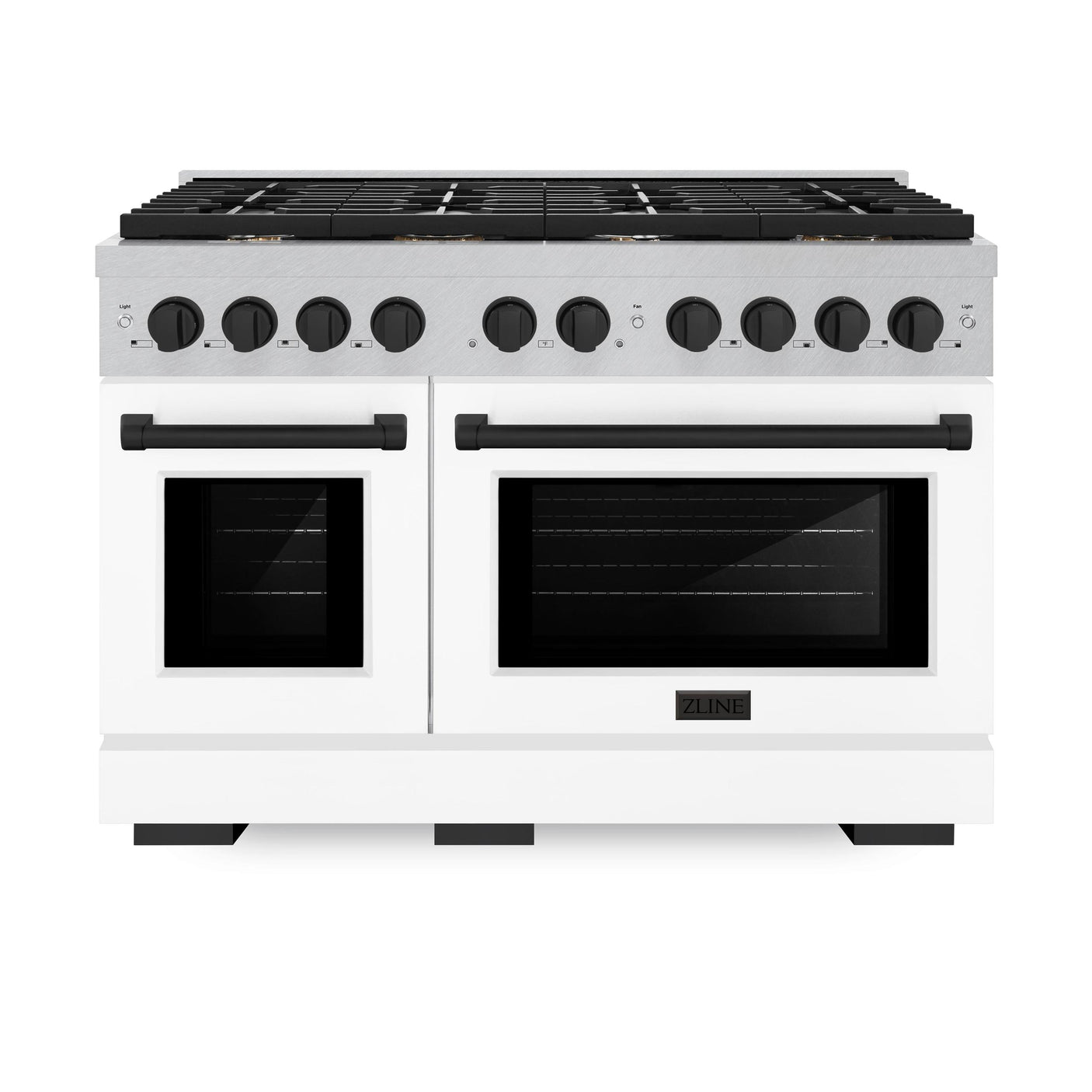 ZLINE Autograph Edition 48 in. 6.7 cu. ft. Paramount Double Oven Dual Fuel Range with 8 Burner Gas Cooktop in DuraSnow' Stainless Steel with White Matte Doors and Matte Black Accents (SDRSZ-WM-48-MB)