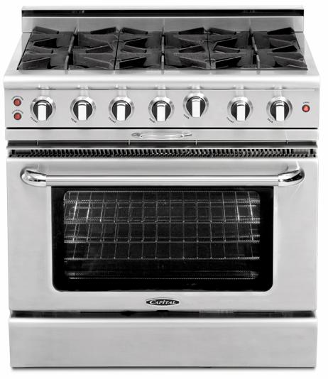 36" four Open Burner + BBQ Burner, all gas, manual clean range, Natural Gas