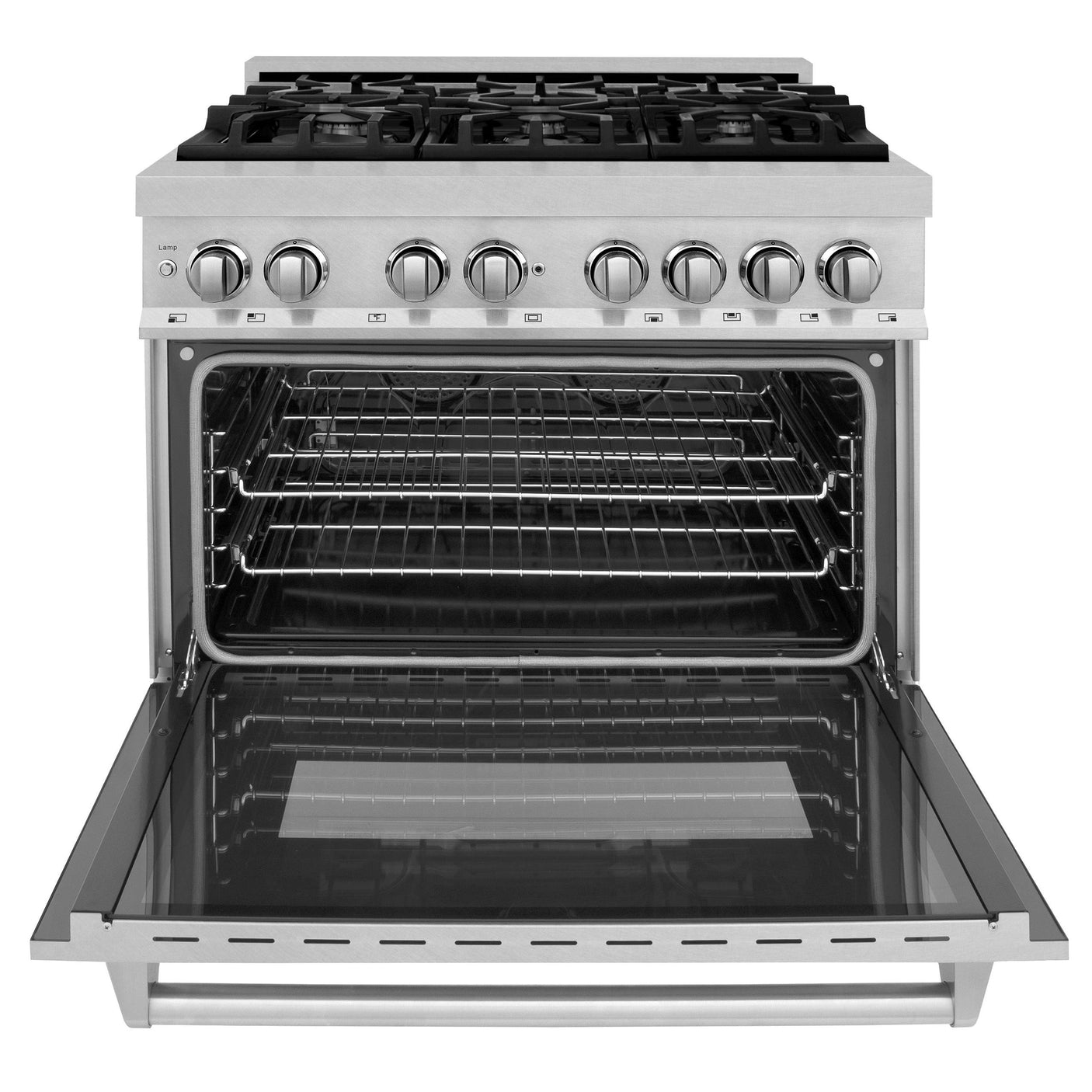 ZLINE 36 in. Professional Dual Fuel Range in DuraSnow Stainless Steel with Color Door Finishes (RAS-SN-36) [Color: Blue Gloss]