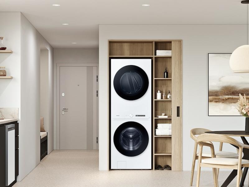 Bespoke 4.6 cu. ft. AI Laundry Hub™ Large Capacity Single Unit Washer with Steam Wash and 7.6 cu. ft. Gas Dryer in White