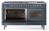 Nostalgie II 60 Inch Dual Fuel Natural Gas Freestanding Range in Blue Grey with Chrome Trim