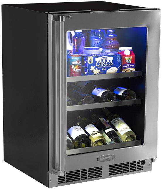 24" Beverage Center with Display Wine Rack - Panel Overlay Frame Ready, Glass Door with Lock - Integrated Right Hinge