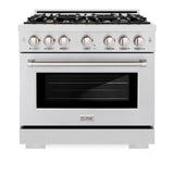 ZLINE 36 in. 5.2 cu. ft. Select Gas Range with Convection Gas Oven in DuraSnow' Stainless Steel with 6 Brass Burners (HGRS-BR-36)