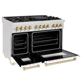 ZLINE Autograph Edition 48" 6.0 cu. ft. Dual Fuel Range with Gas Stove and Electric Oven in DuraSnow Stainless Steel with White Matte Door with Accents (RASZ-WM-48) [Color: Champagne Bronze]