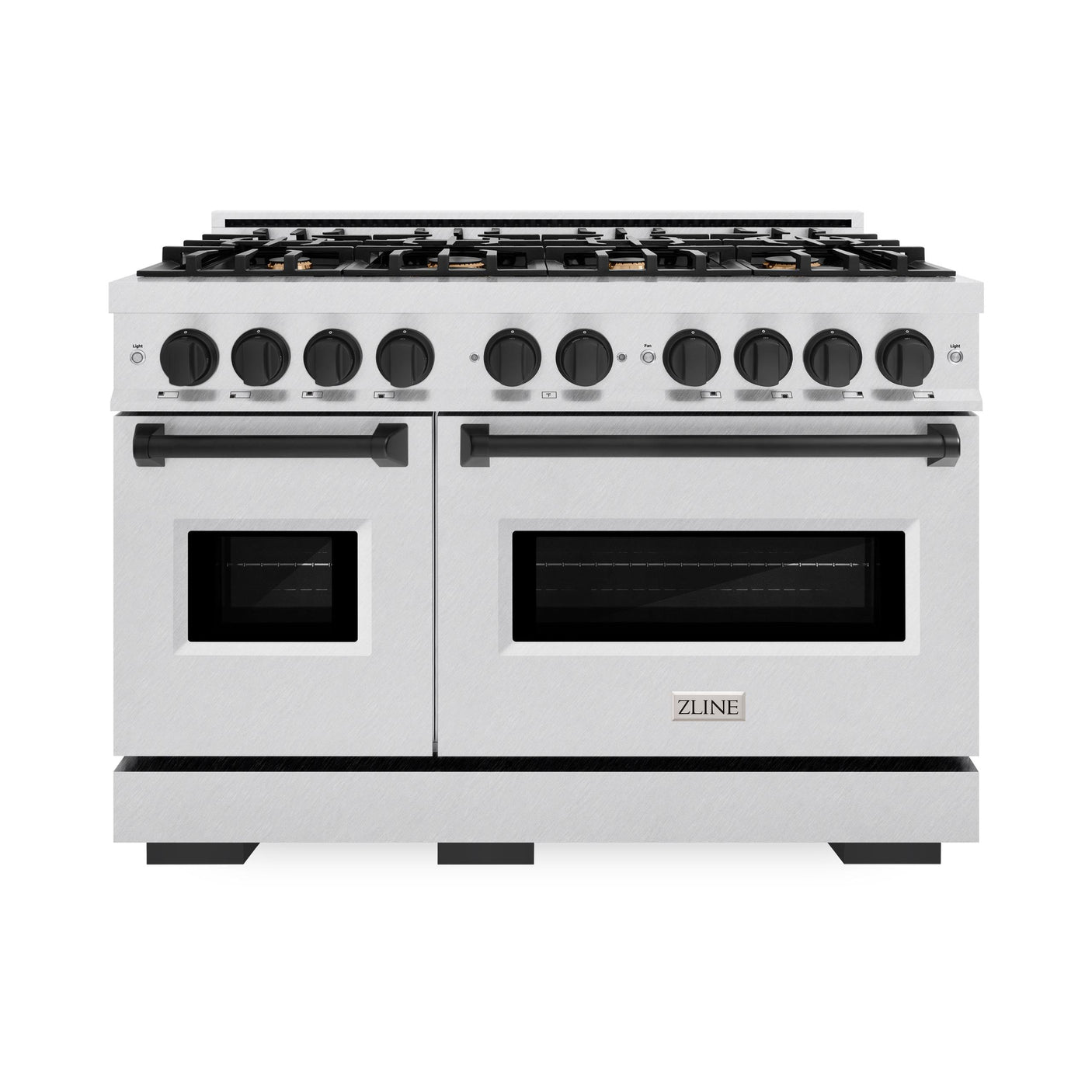 ZLINE Autograph Edition 48 in. 6.7 cu. ft. Classic Double Oven Gas Range with 8 Burner Cooktop in DuraSnow' Stainless Steel and Matte Black Accents (CGRSZ-48-MB)