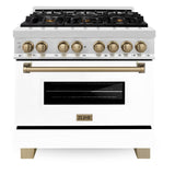 ZLINE Autograph Edition 36" 4.6 cu. ft. Dual Fuel Range with Gas Stove and Electric Oven in Stainless Steel with White Matte Door and Accents (RAZ-WM-36) [Color: Champagne Bronze]