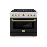 ZLINE Autograph Edition 36 in. 5.2 cu. ft. Paramount Dual Fuel Range with 6 Burner Gas Cooktop and Electric Convection Oven in DuraSnow' Stainless Steel with Black Matte Door and Polished Gold Accents (SDRSZ-BLM-36-G)