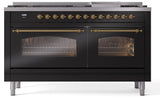 Nostalgie II 60 Inch Dual Fuel Liquid Propane Freestanding Range in Glossy Black with Brass Trim