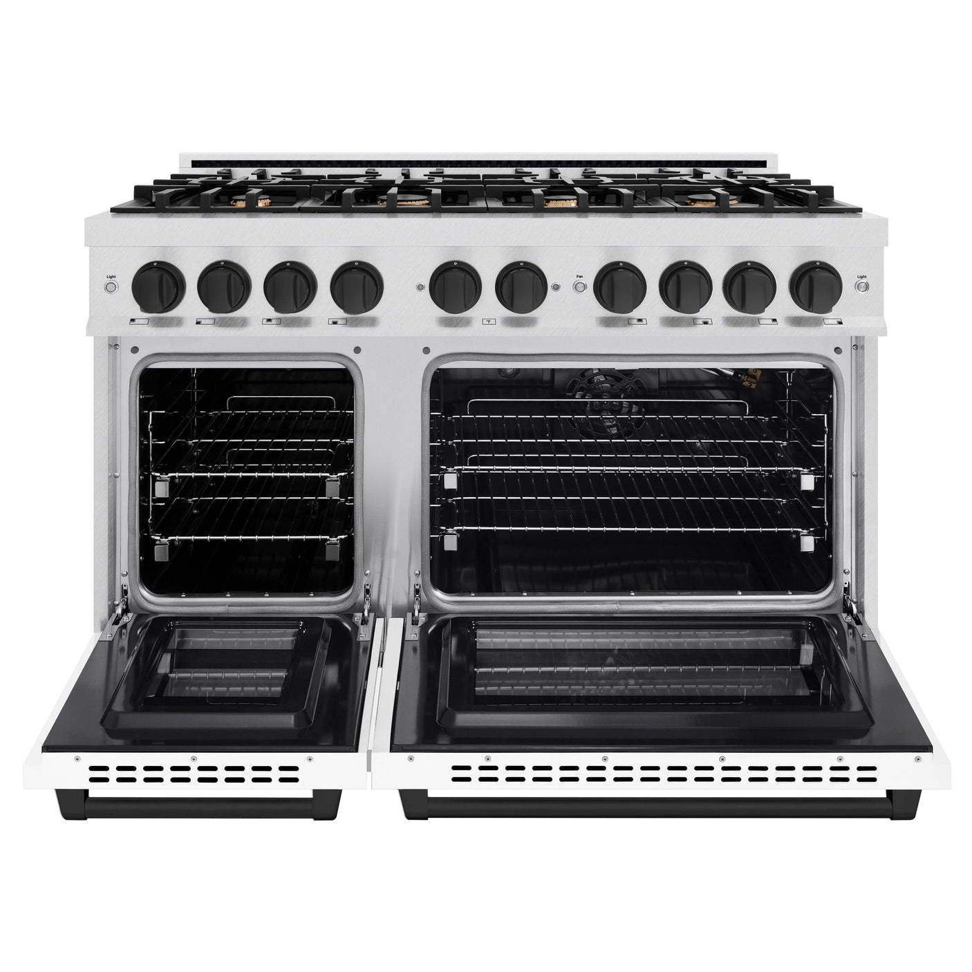 ZLINE Autograph Edition 48 in. 6.7 cu. ft. Select Double Oven Gas Range with 8 Burner Cooktop in DuraSnow' Stainless Steel with White Matte Doors and Matte Black Accents (HGRSZ-WM-48-MB)