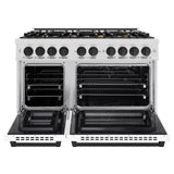 ZLINE Autograph Edition 48 in. 6.7 cu. ft. Select Double Oven Gas Range with 8 Burner Cooktop in DuraSnow' Stainless Steel with White Matte Doors and Matte Black Accents (HGRSZ-WM-48-MB)