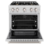 ZLINE 30 in. 4.2 cu. ft. Select Dual Fuel Range with Gas Cooktop and Electric Convection Oven in DuraSnow' Stainless Steel with 4 Brass Burners (HDRS-BR-30)