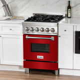 ZLINE 24 in. Professional Dual Fuel Range with Color Door Options (RA24) [Color: Red Gloss]