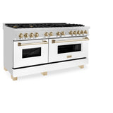 ZLINE Autograph Edition 60" 7.4 cu. ft. Dual Fuel Range with Gas Stove and Electric Oven in Stainless Steel with White Matte Door and Accents (RAZ-WM-60) [Color: Gold]