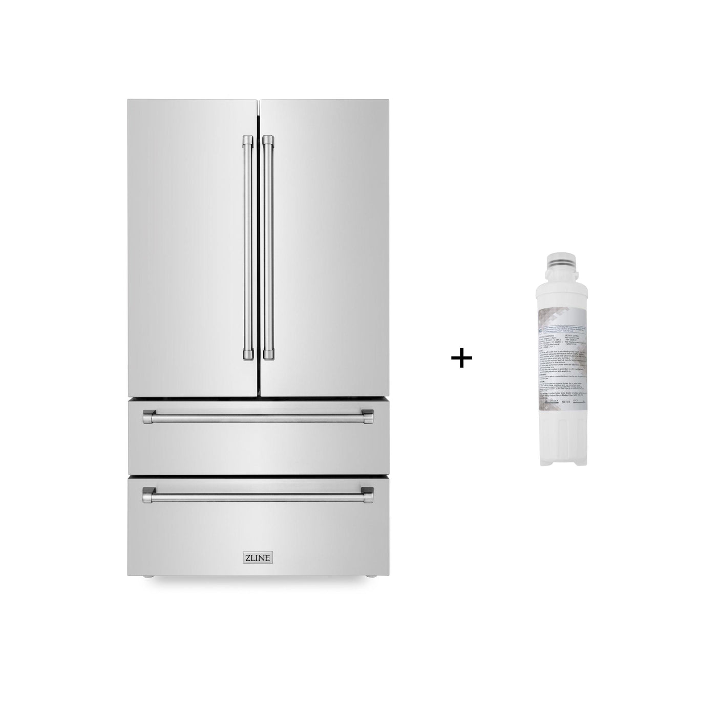 ZLINE 36" 22.5 cu. ft 4-Door French Door Refrigerator with Ice Maker and Water Filter in Fingerprint Resistant Stainless Steel (RFM-WF-36)