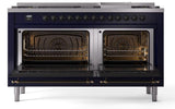 Nostalgie II 60 Inch Dual Fuel Liquid Propane Freestanding Range in Blue with Bronze Trim