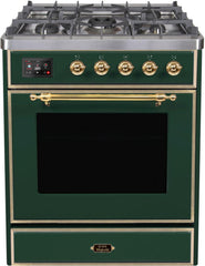 Majestic II 30 Inch Dual Fuel Natural Gas Freestanding Range in Emerald Green with Brass Trim